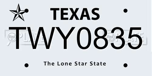 TWY0835 Texas License Plate