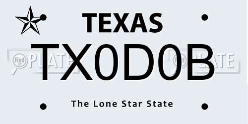 TX0D0B Texas License Plate