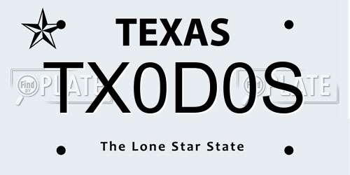 TX0D0S Texas License Plate