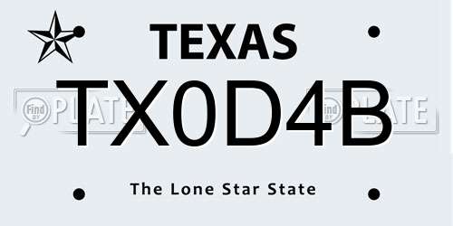 TX0D4B Texas License Plate