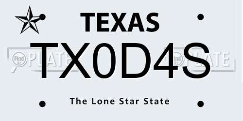 TX0D4S Texas License Plate