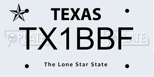TX1BBF Texas License Plate