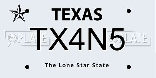 TX4N5 Texas License Plate