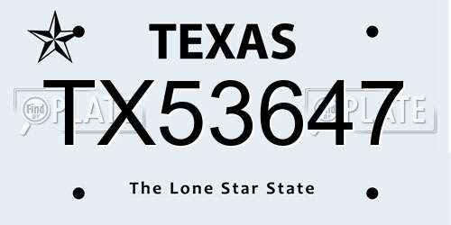 TX53647 Texas License Plate