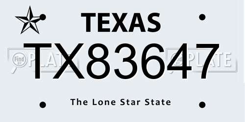 TX83647 Texas License Plate