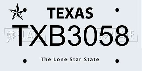 TXB3058 Texas License Plate