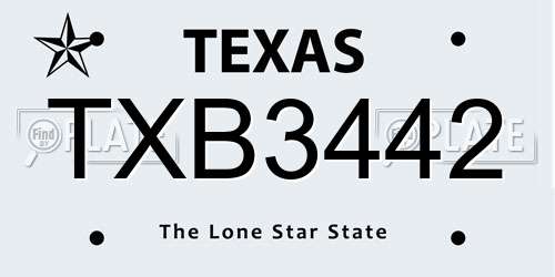 TXB3442 Texas License Plate