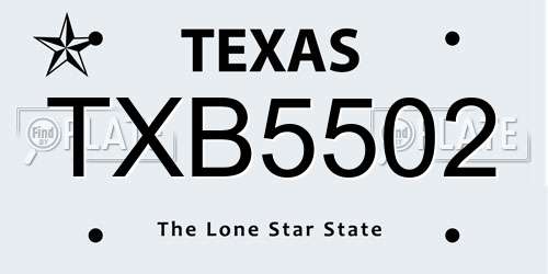 TXB5502 Texas License Plate