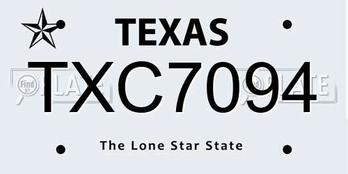 TXC7094 Texas License Plate