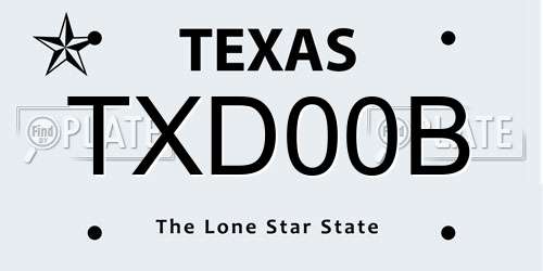 TXD00B Texas License Plate