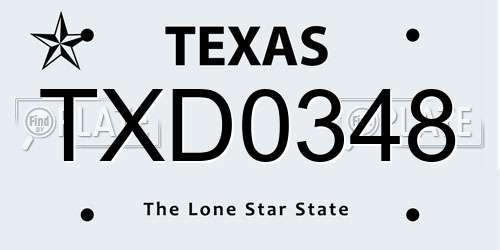 TXD0348 Texas License Plate