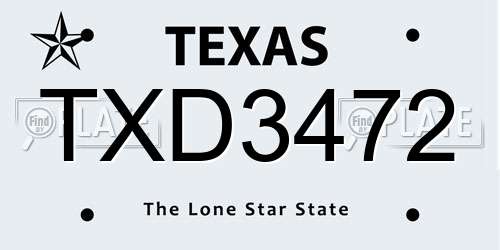 TXD3472 Texas License Plate