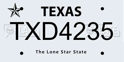 TXD4235 Texas License Plate