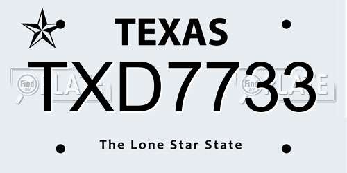 TXD7733 Texas License Plate