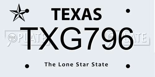TXG796 Texas License Plate
