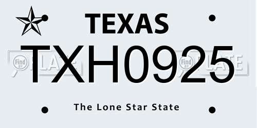 TXH0925 Texas License Plate