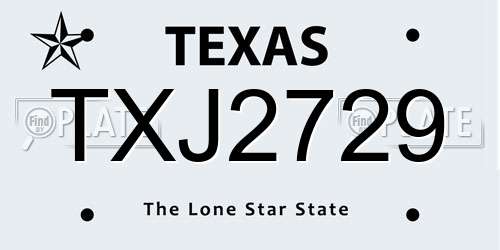 TXJ2729 Texas License Plate