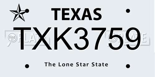TXK3759 Texas License Plate