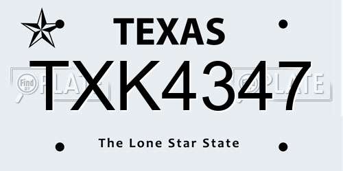 TXK4347 Texas License Plate
