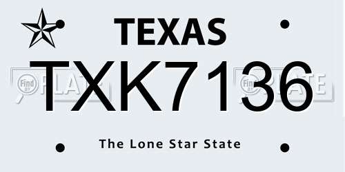 TXK7136 Texas License Plate