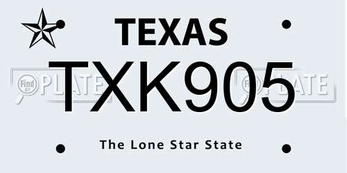 TXK905 Texas License Plate