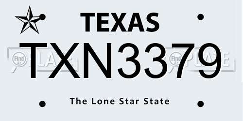TXN3379 Texas License Plate