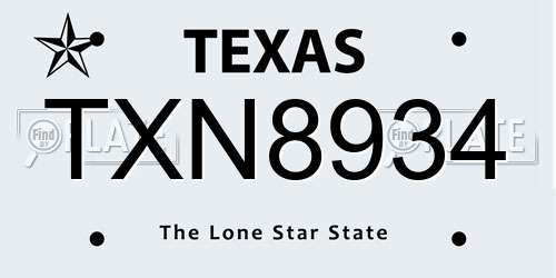 TXN8934 Texas License Plate