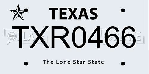 TXR0466 Texas License Plate