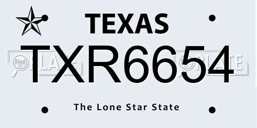 TXR6654 Texas License Plate