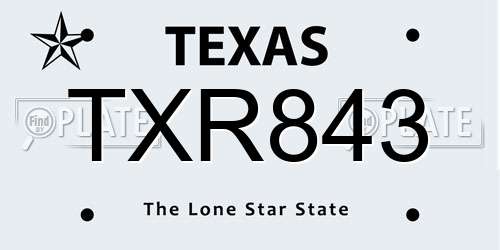TXR843 Texas License Plate