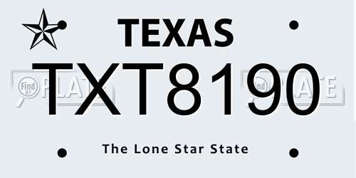 TXT8190 Texas License Plate