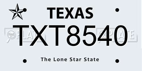 TXT8540 Texas License Plate