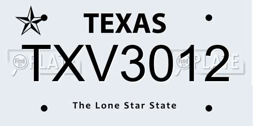 TXV3012 Texas License Plate