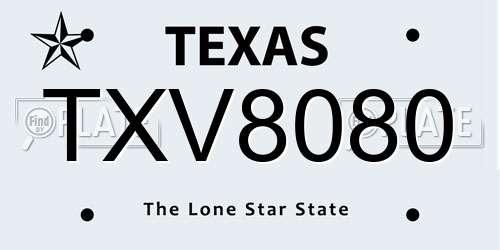 TXV8080 Texas License Plate