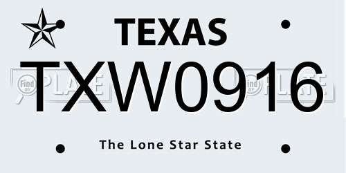 TXW0916 Texas License Plate