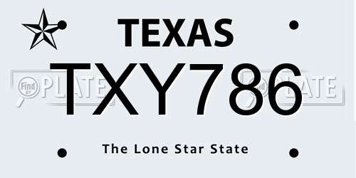 TXY786 Texas License Plate