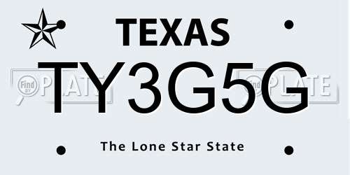 TY3G5G Texas License Plate