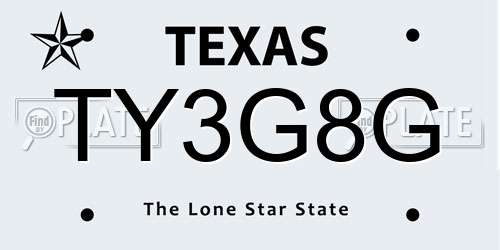 TY3G8G Texas License Plate