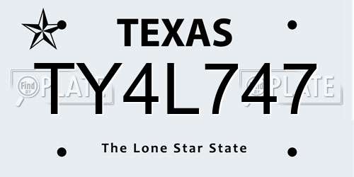 TY4L747 Texas License Plate