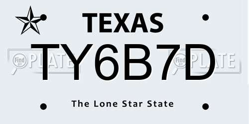 TY6B7D Texas License Plate