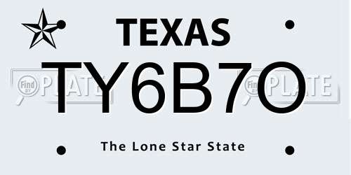 TY6B7O Texas License Plate
