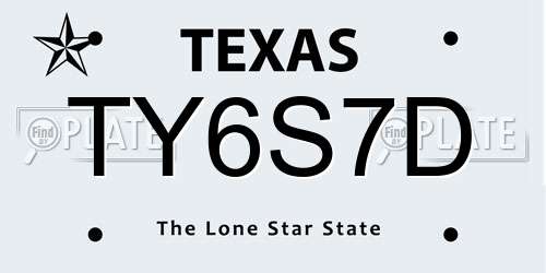 TY6S7D Texas License Plate