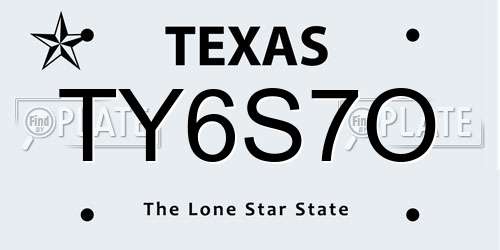 TY6S7O Texas License Plate