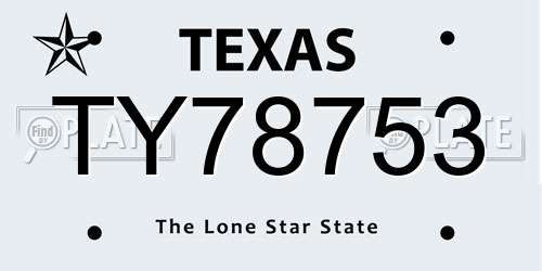 TY78753 Texas License Plate