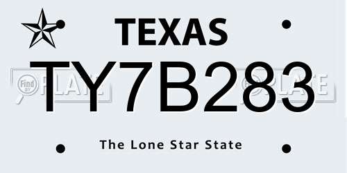TY7B283 Texas License Plate