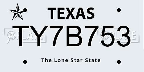 TY7B753 Texas License Plate
