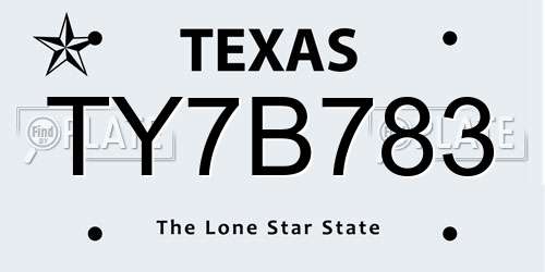 TY7B783 Texas License Plate