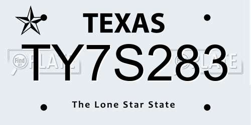 TY7S283 Texas License Plate