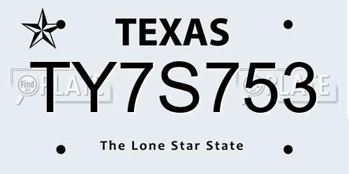 TY7S753 Texas License Plate