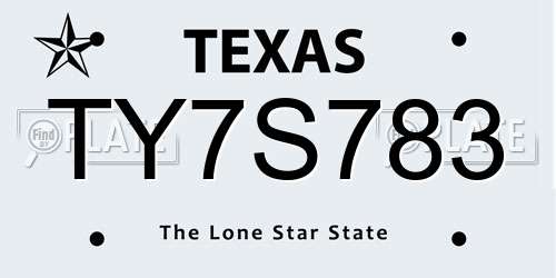 TY7S783 Texas License Plate